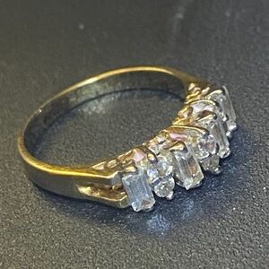 Elegant Gold and Silver Ring with Clear Stones